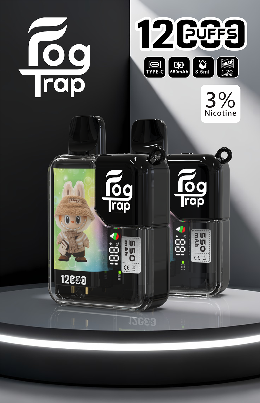 【買10送1】Fog Trap 聯名 蠟筆小新 × LABUBU 12000口抛棄式 智能油電數位雙顯示 強悍雙檔功率切換 爽快爆發口感 全台現貨極速配發:圖片 2